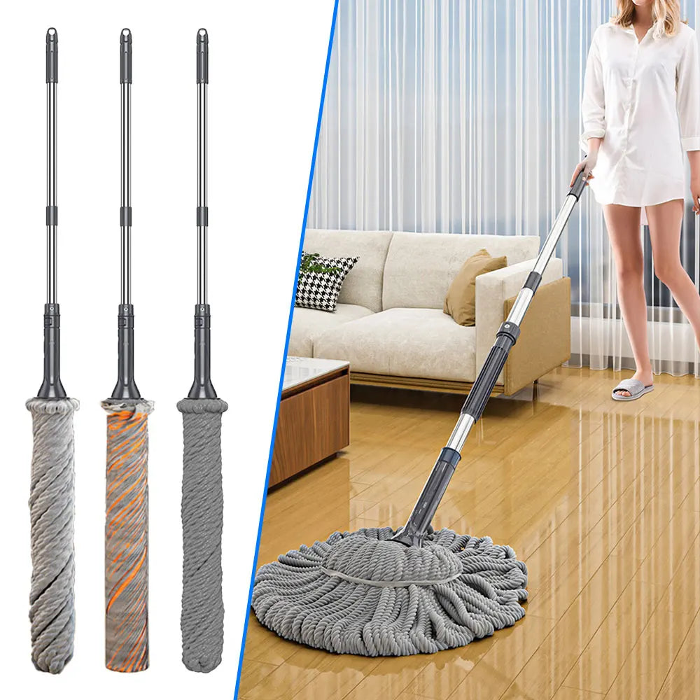Rotating Self-Twisting Mop with Telescopic Handle 128cm Hands-Free Cleaning - Cotton Thread