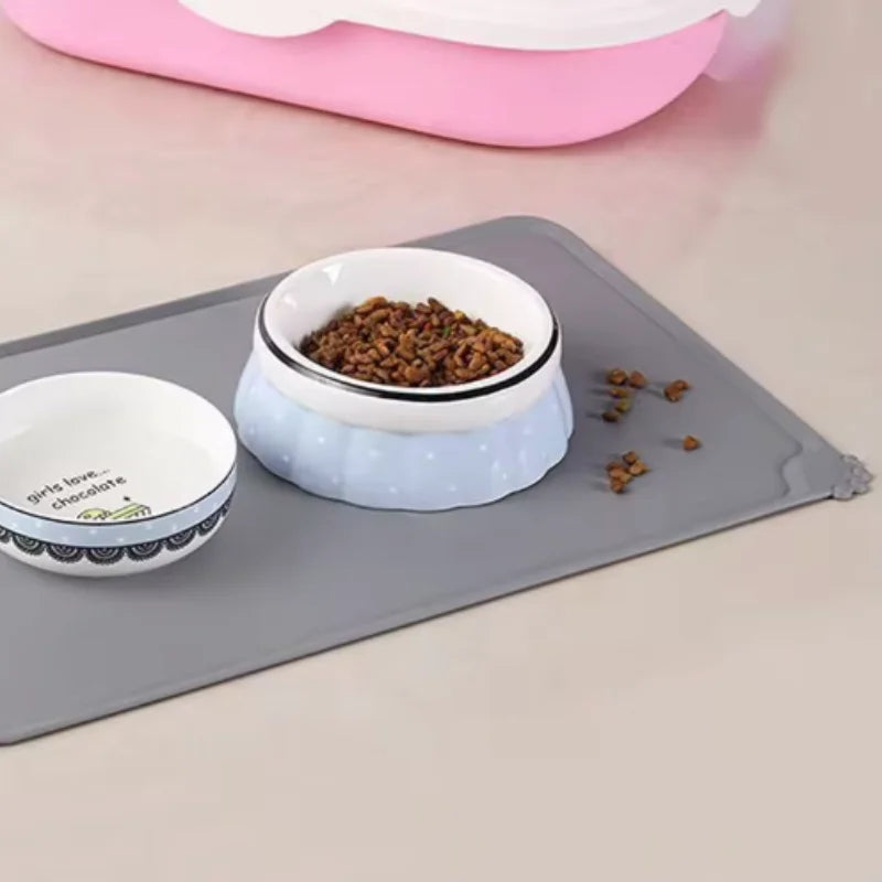 Pet Meal Mat Silicone Waterproof Anti Slip Feeding Bowl Placemat for Dogs - Blue