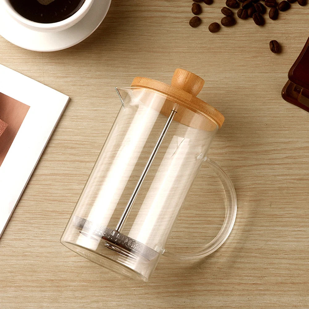 French Press Coffee Maker 350ml Borosilicate Glass Coffee and Tea Press with Bamboo Lid