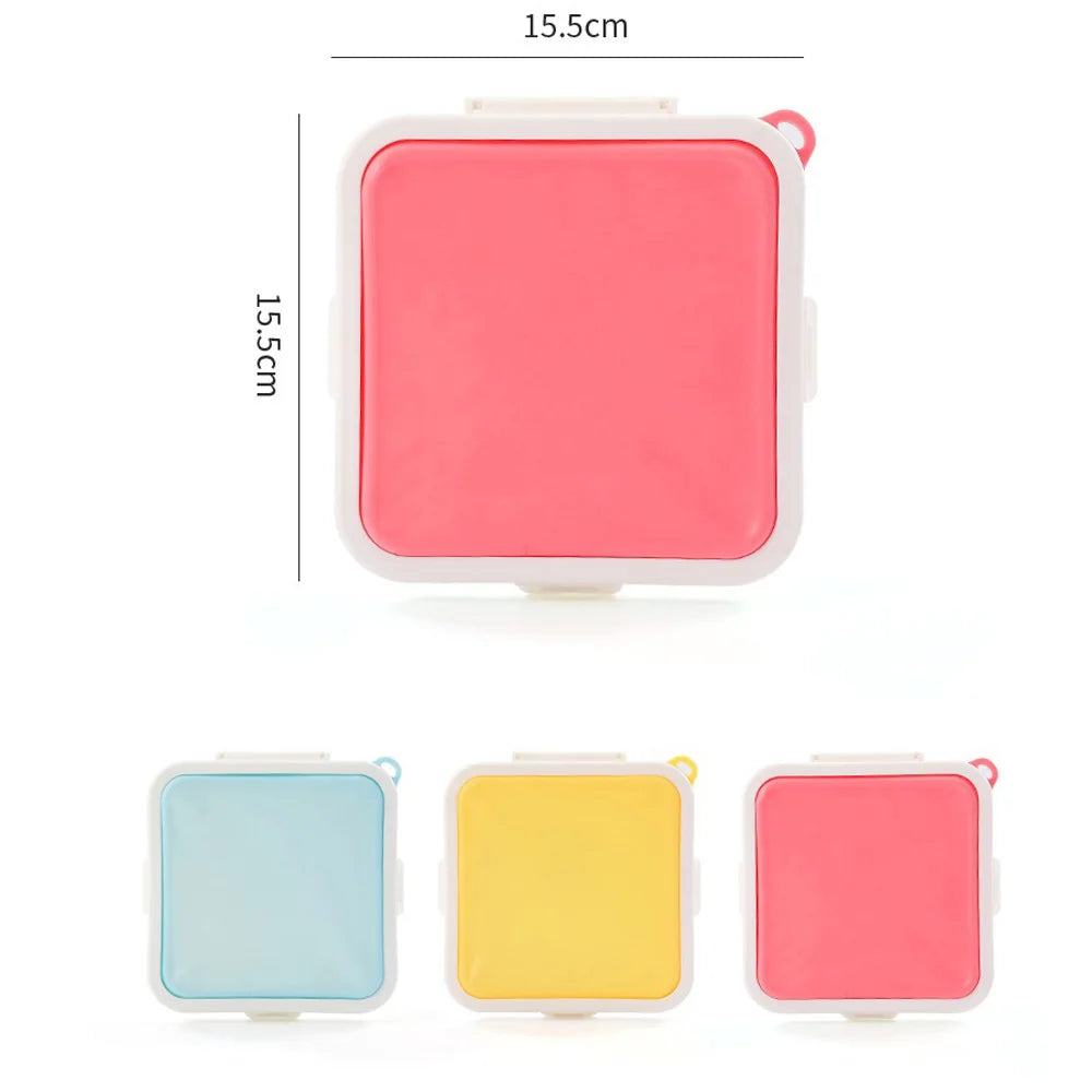 Silicone Sandwich Lunch Box Reusable Food Storage Container Microwave Safe Bento Box with Protective Lid – Pink