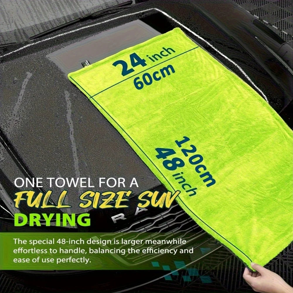 Microfiber Drying Towel 60x120cm 1400GSM Double Sided High Absorbent Cloth - Green 60cm x 120cm