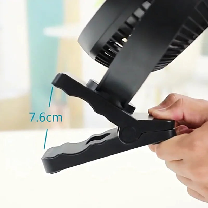Mini Clip Fan USB Rechargeable 3 Speed Portable Desk Fan 360° Rotation - Black