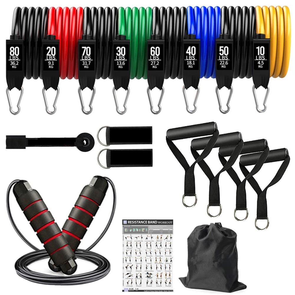 Resistance Bands Set Stackable Elastic Tubes Workout Kit with Door Anchor and Ankle Straps - 17pcs