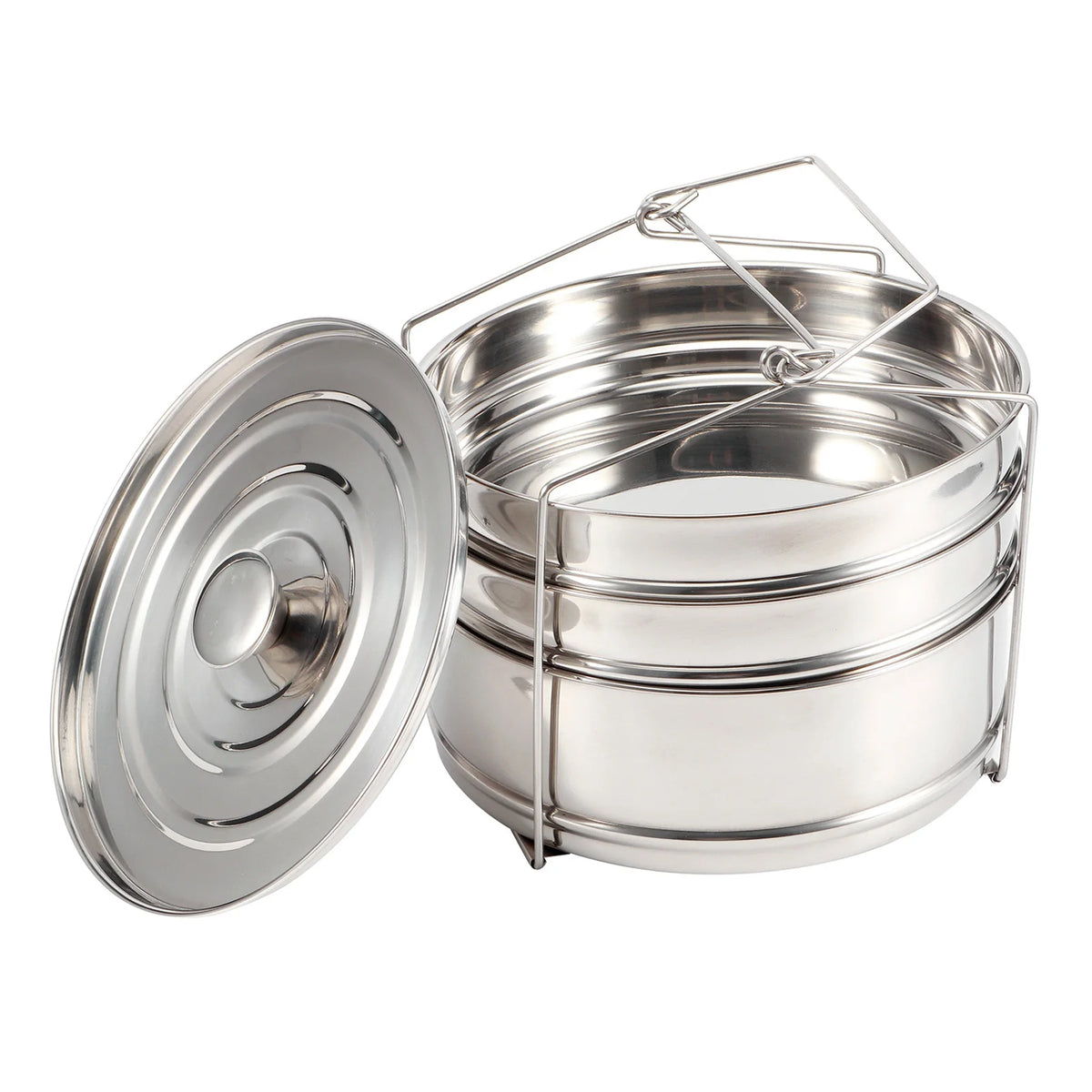 Steamer Pot 3 Tier Stainless Steel Stackable Cooker Insert Set with Lid and Handle