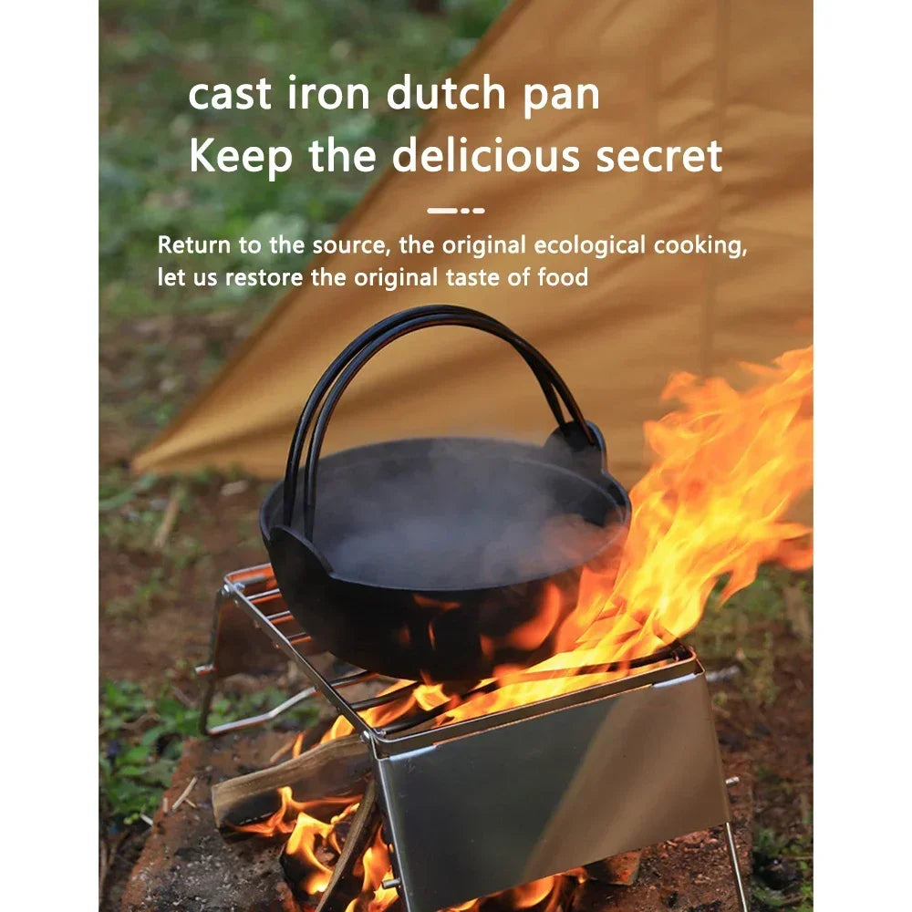 Cast Iron Dutch Oven 25cm Camping Cooking Pot with Lid