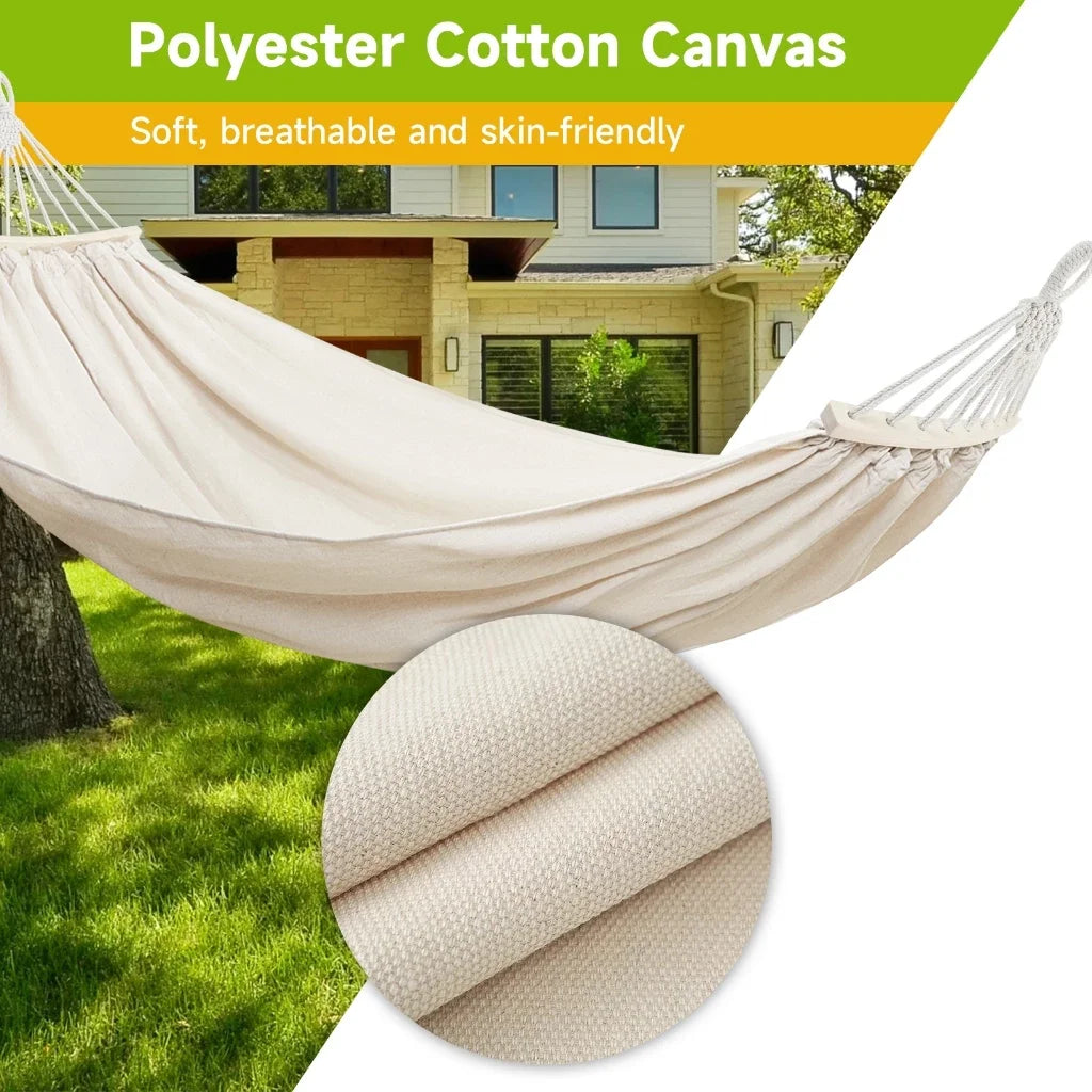 Hammock Chair Portable Canvas Hanging Swing Bed Durable Fabric Outdoor Hammock - Beige