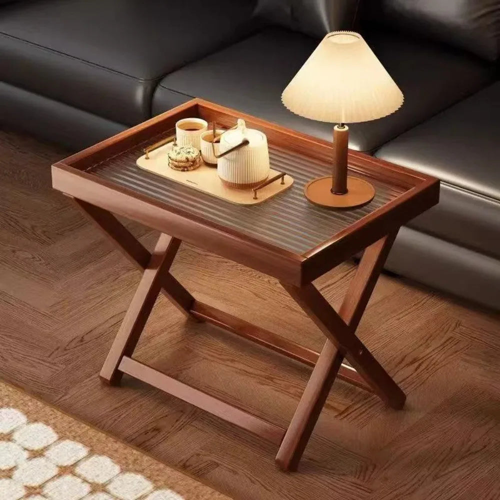 Side Table Foldable Bamboo Small Coffee End Unit with Lower Shelf – Natural