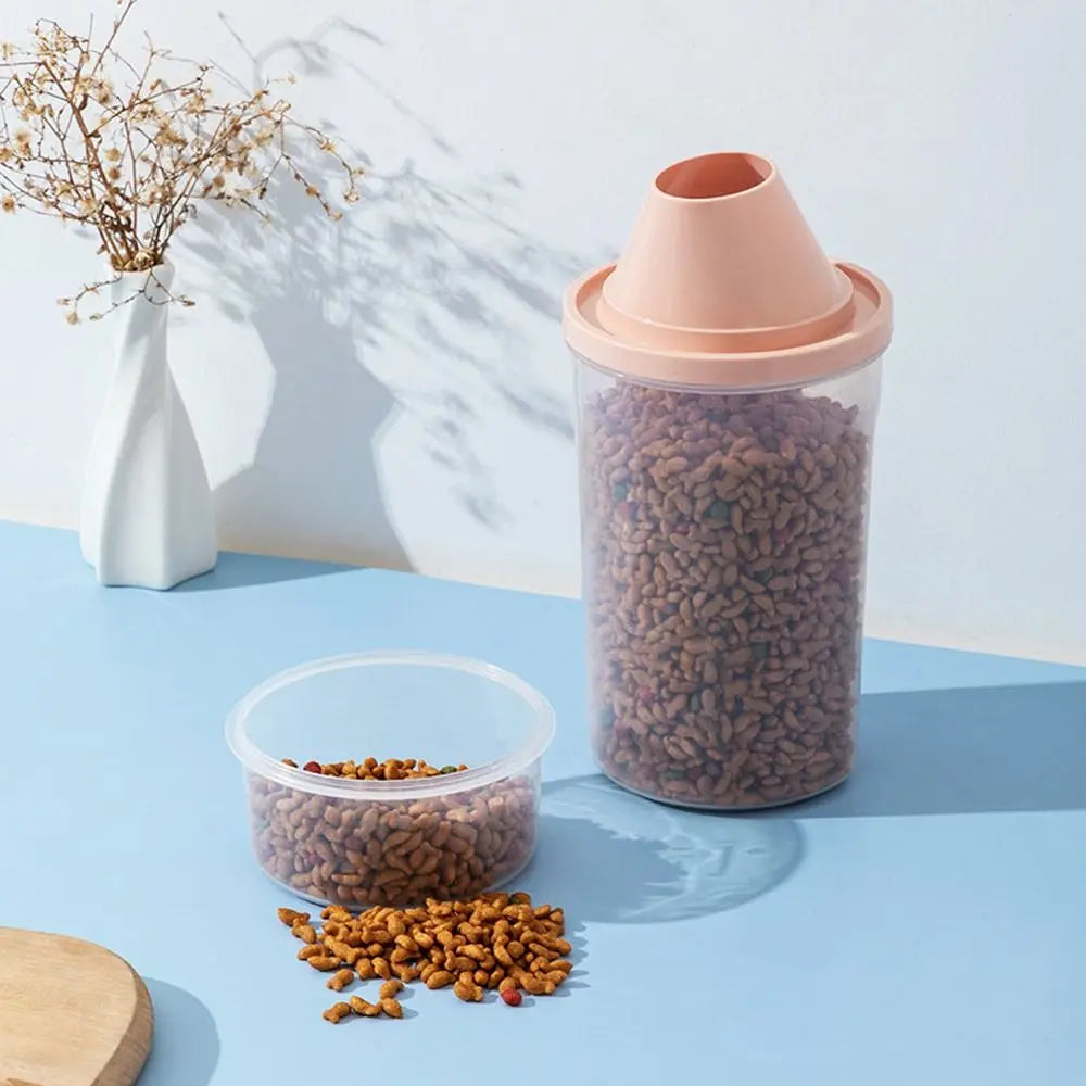 Pet Food Storage Container 1500mL with Measuring Cup Buckle Lid - Orange