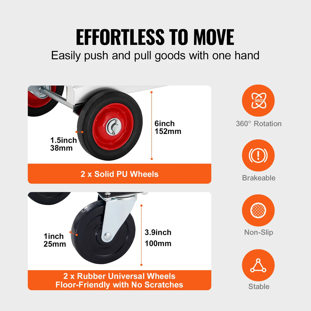 Folding Hand Truck Convertible 2 In 1 Utility Dolly Cart 181kg Capacity – Silver