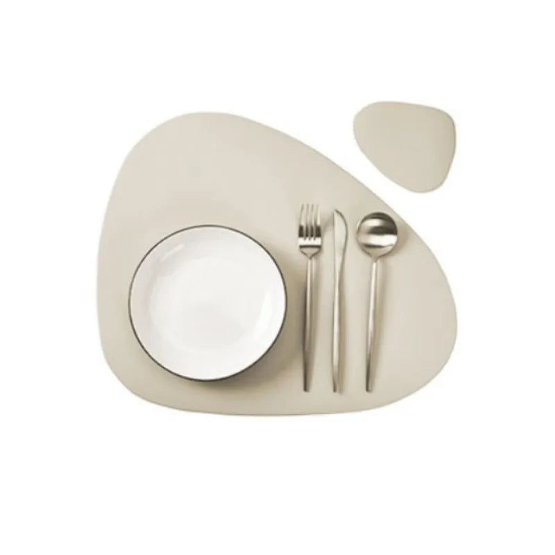 PU Leather Placemats and Coasters Set of 4 Waterproof Heat-Resistant - Cream