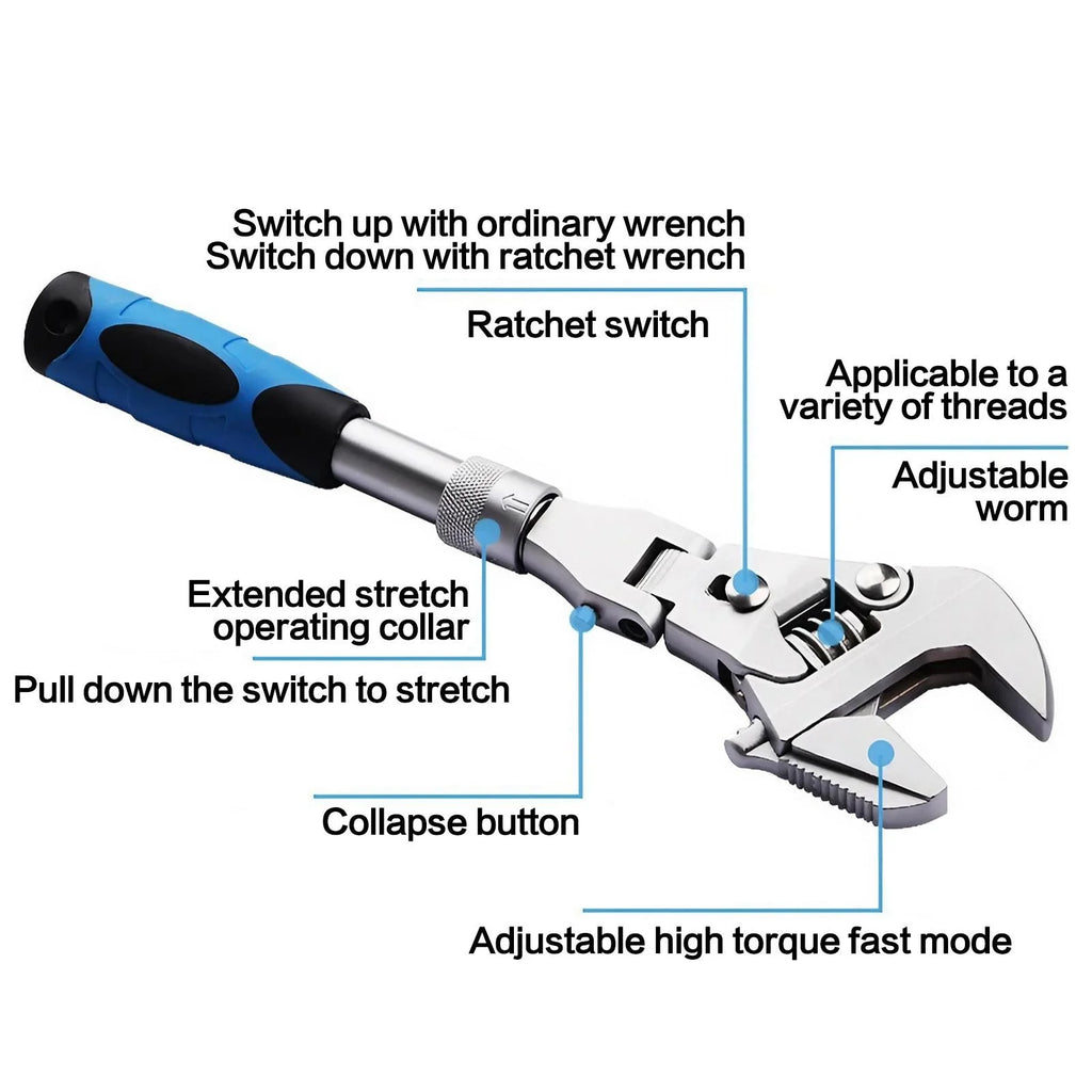 Ratchet Wrench Portable Heavy Duty 5-in-1 Adjustable Swivel Head Extendable Hand Tool