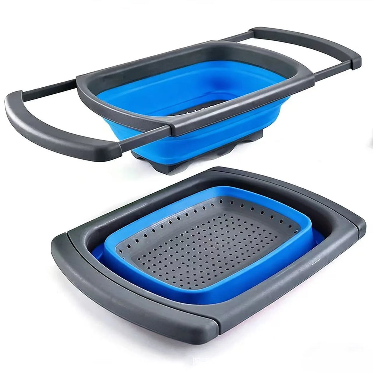Foldable Kitchen Vegetable Washing Drain Basket Extendable Fruit Colander – Blue