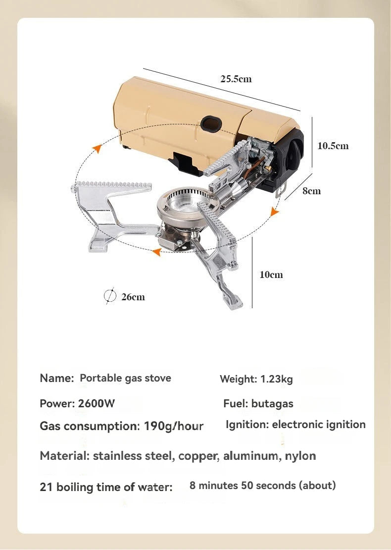 Portable Gas Stove 2600W Folding Outdoor Burner with Electronic Ignition – White