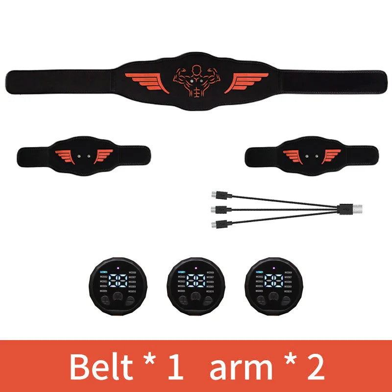 EMS Abdominal Toning Belt Rechargeable Muscle Stimulator Trainer with 10 Modes 30 Levels - 1belt 2arm