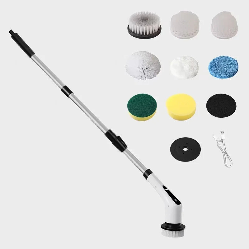 Electric Cleaning Brush Wireless Rotary Scrubber with 8 Replaceable Heads White