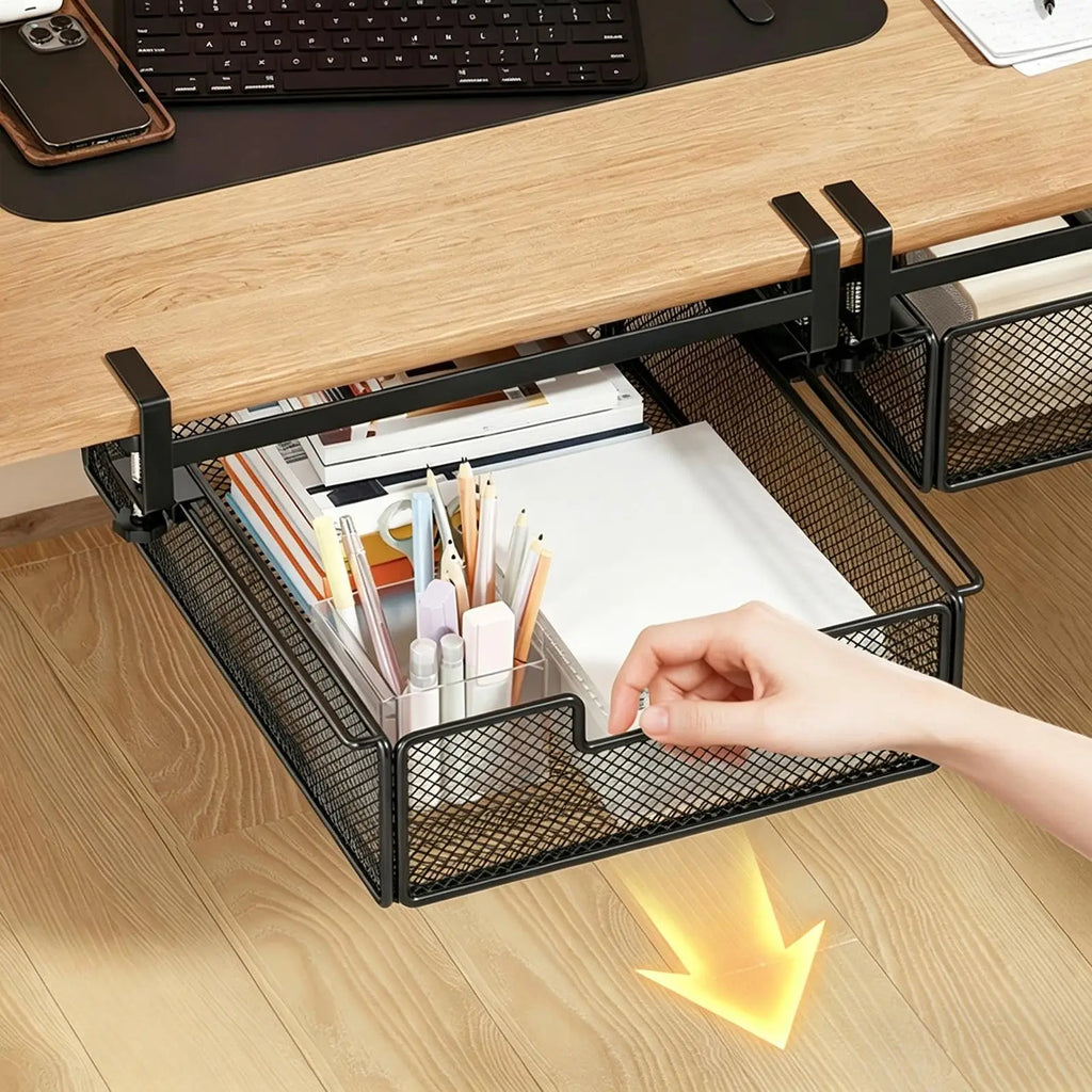 Under Desk Drawer 38 cm Slide Out Storage No Drill Clamp On Organiser - Black