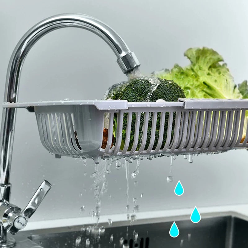 Retractable Sink Colander Adjustable Fruit Vegetable Drain Basket Kitchen Strainer – Blue