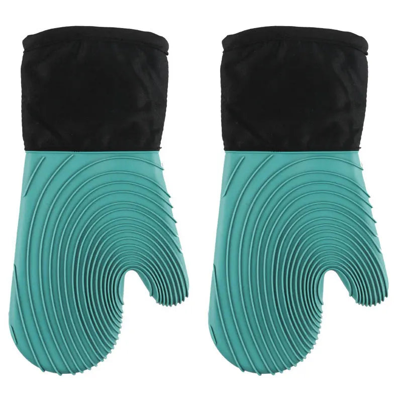 Heat Resistant Silicone Oven Mitt Waterproof Non-Slip Kitchen Cooking Glove with Soft Lining – Black