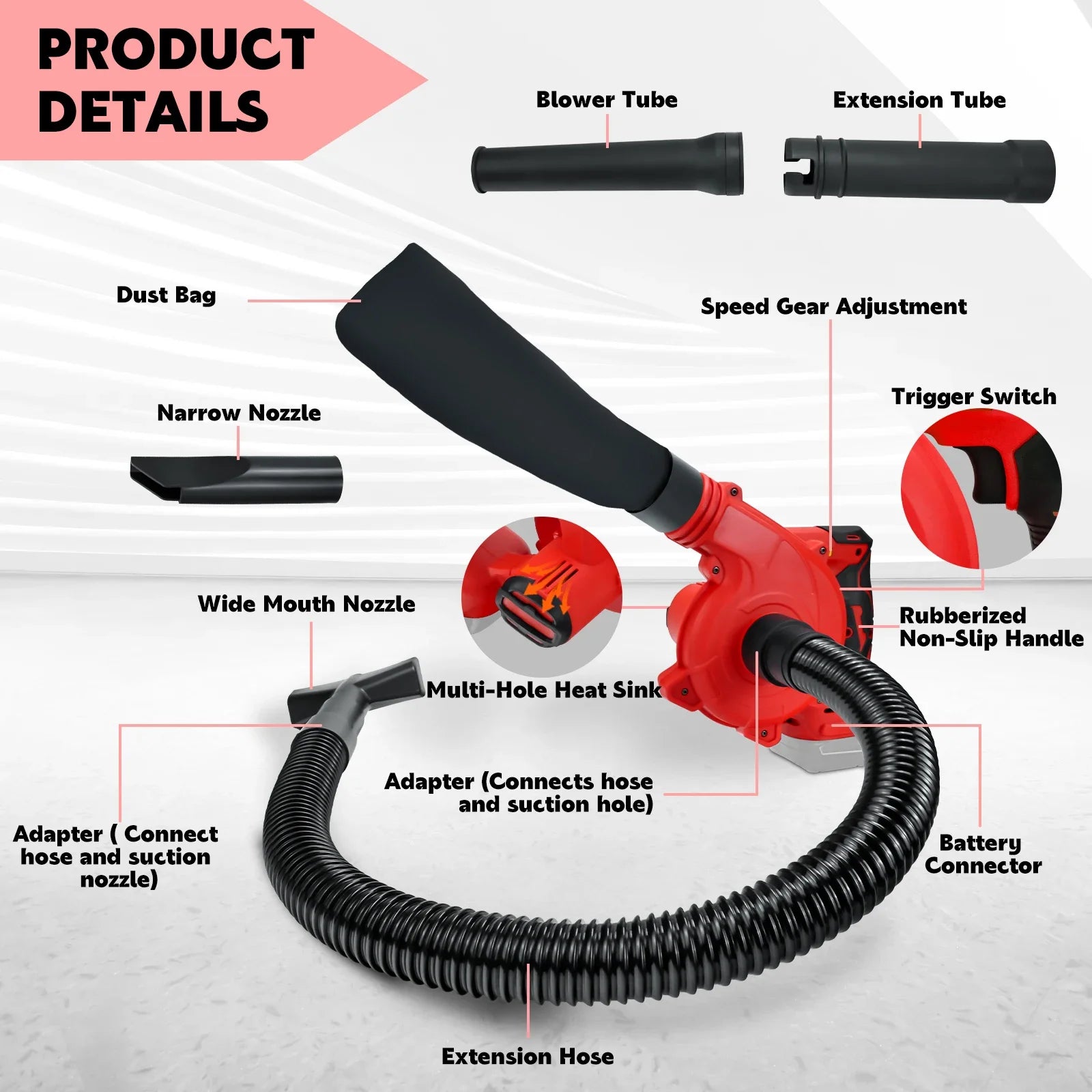 Brushless Cordless Leaf Blower 18V Battery Powered 6-Speed 180MPH Air Blower & Vacuum