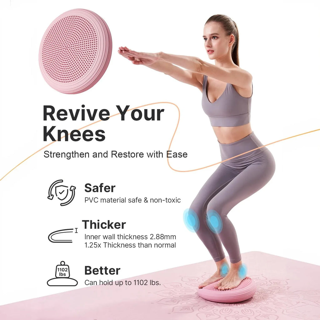 Balance Pad Inflatable PVC 34cm Wobble Cushion with Massage Surface and Pump for Core Training - Pink