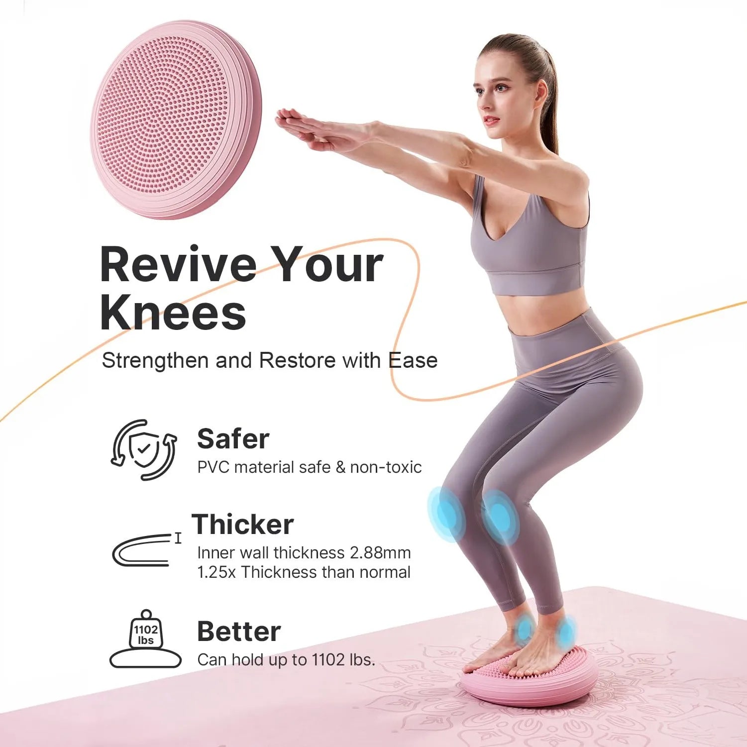 Balance Pad Inflatable PVC 34cm Wobble Cushion with Massage Surface and Pump for Core Training - Pink