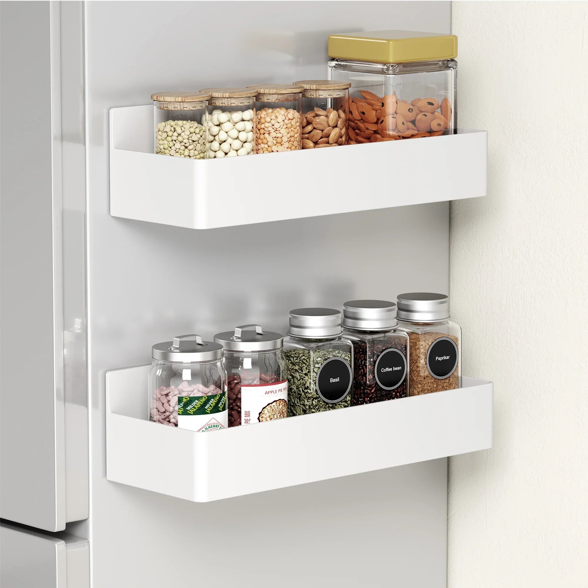 2-Tier Magnetic Refrigerator Storage Shelves Plastic Spice Organizer Rack – White