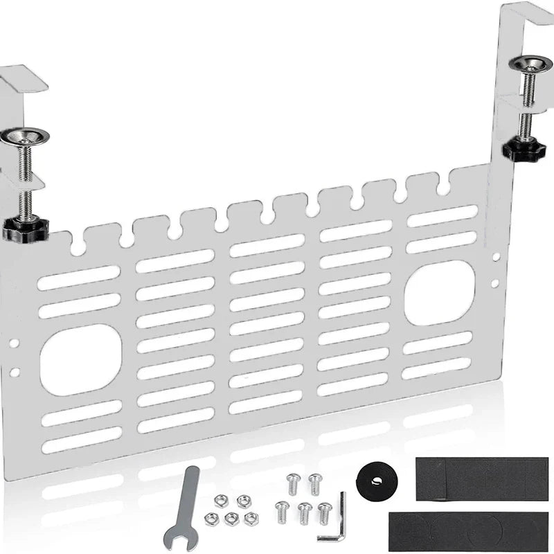 Under Desk Cable Management Tray Clamp-On Wire Organizer with Cable Clips for Office and Gaming Desk – White