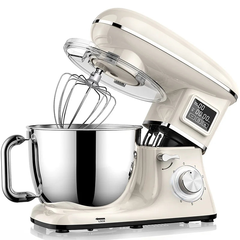 Commercial Stand Mixer 1500W 6.5L Stainless Steel Bowl 6-Speed Silent Smart Display - White
