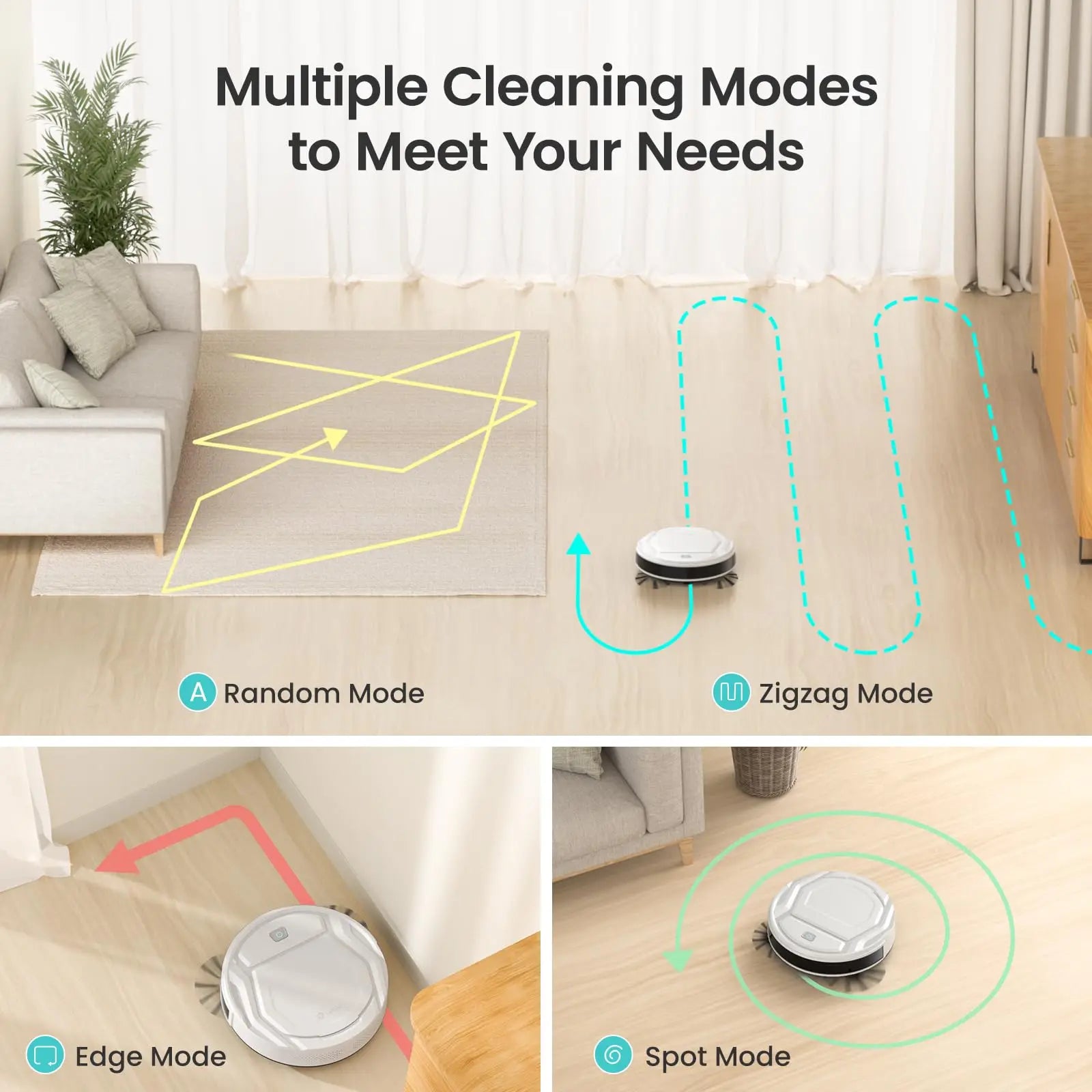 Robot Vacuum Cleaner 2200Pa Smart Navigation WiFi App Control Self-Charging – White
