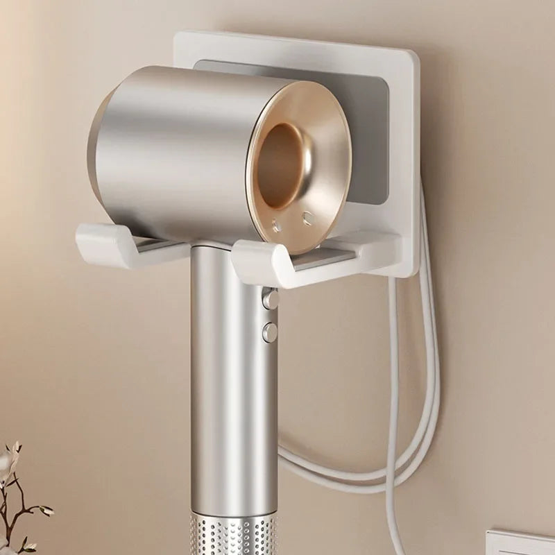 Wall Mounted Hair Dryer Holder Aluminum Alloy Bathroom Storage Rack - White