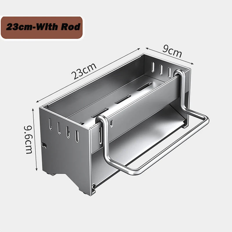 Stainless Steel Sink Storage Rack Kitchen Sponge Holder with Towel Bar Draining Organizer – Grey