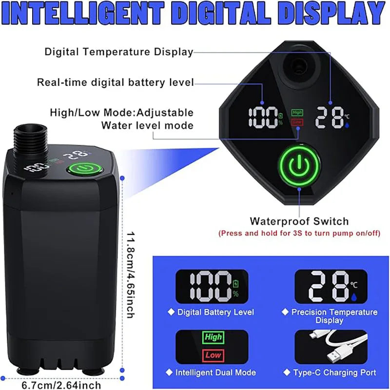 Portable Rechargeable Camping Shower 6000mAh with LED Display and Adjustable Shower Head