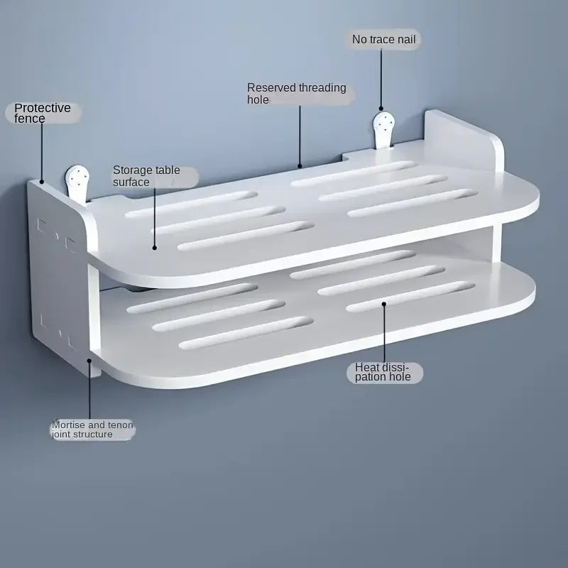 Wifi Routers Hanging Shelf Power Strip Multi Outlet TV Top Boxes Cable Hidden Floating Racks Wall Mount Holder Storage Organizer