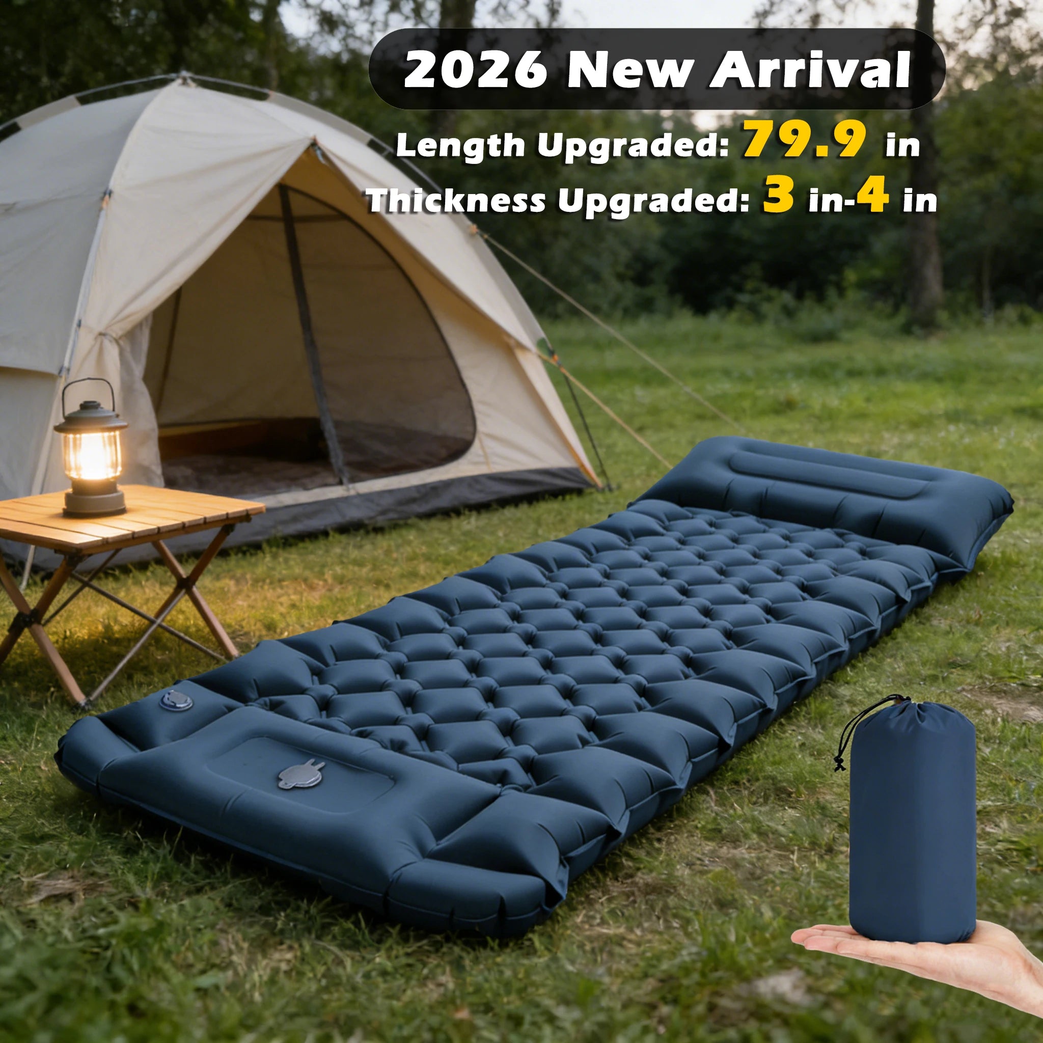 Inflatable Mattress 206cm Portable Hiking Bed with Built in Foot Pump – Grey