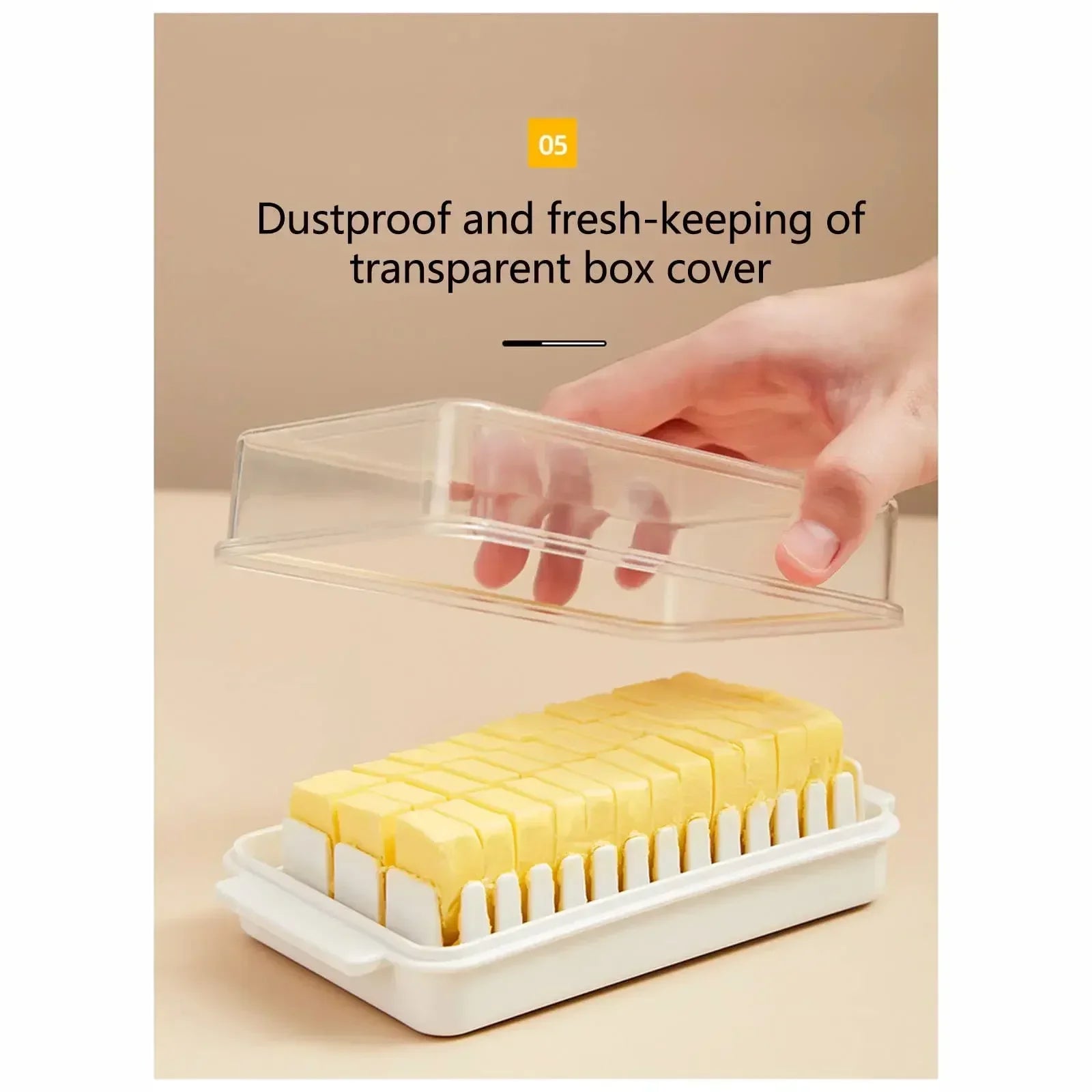 Butter Dish with Lid Butter Storage Container with Measuring Guide Airtight Box – White