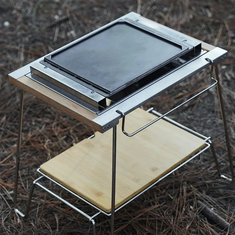 Camping Baking Tray Stainless Steel BBQ Grill Plate IGT Table Accessory – Black