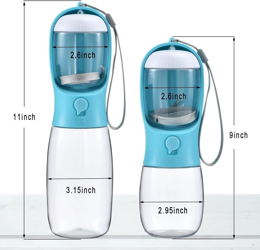Pet Water Bottle 2 in 1 Portable Water Dispenser with Treat Container - Blue