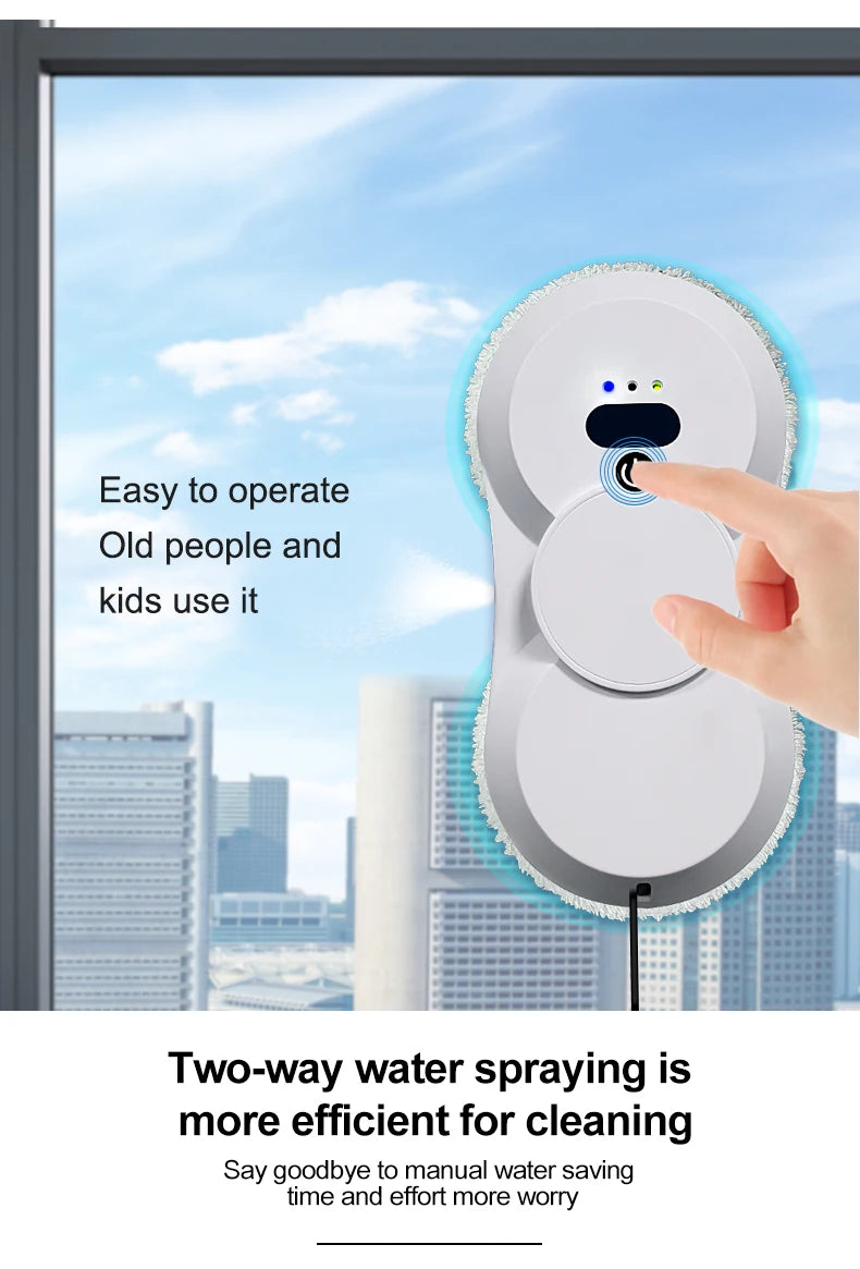 Window Cleaning Robot Automatic Water Spray Glass Cleaner with Remote Control – White