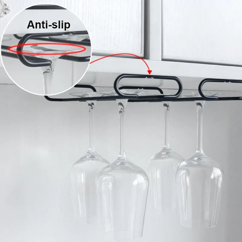 Stainless Steel Hanging Wine Glass Holder Under Cabinet Rack – Silver
