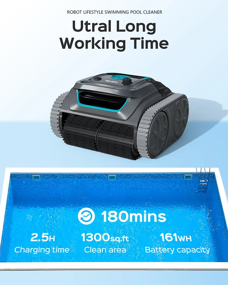 Pool Cleaner 6400mAh Cordless Rechargeable Route Planning APP Controlled 120m² Coverage