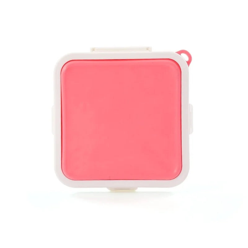 Silicone Sandwich Lunch Box Reusable Food Storage Container Microwave Safe Bento Box with Protective Lid – Pink