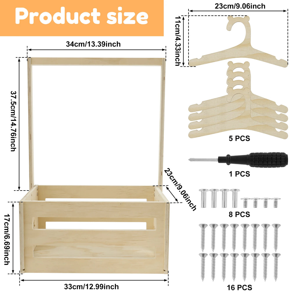 Storage Crate Portable Wooden Organizer Box with Handle Frame Set - Black