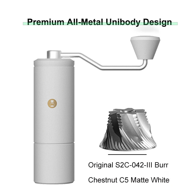 Manual Coffee Grinder Portable Hand Burr Grinder 42mm Stainless Steel Adjustable Settings - White