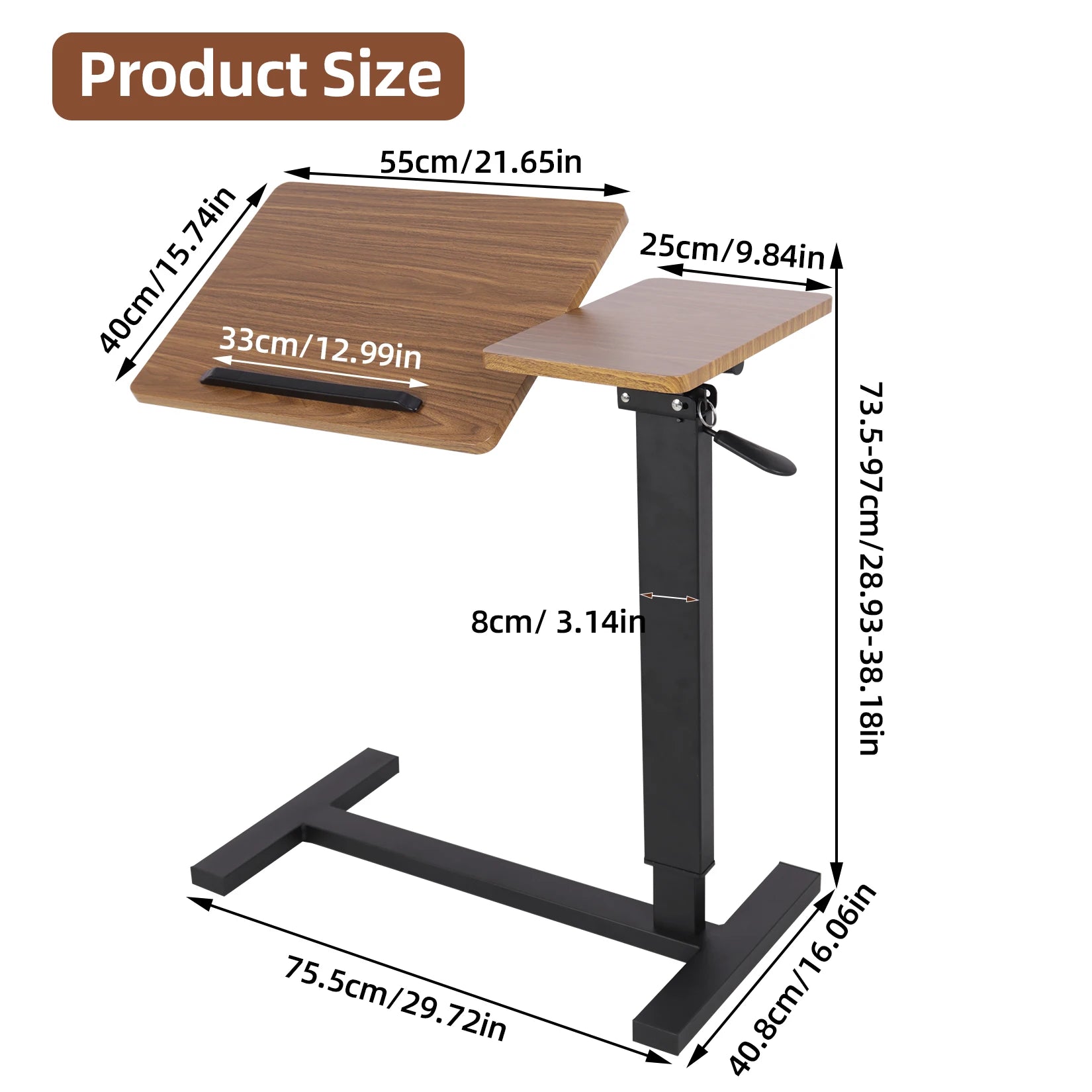 Height Adjustable Overbed Table with Rolling Wheels Mobile Laptop Desk Bedside Workstation – Brown