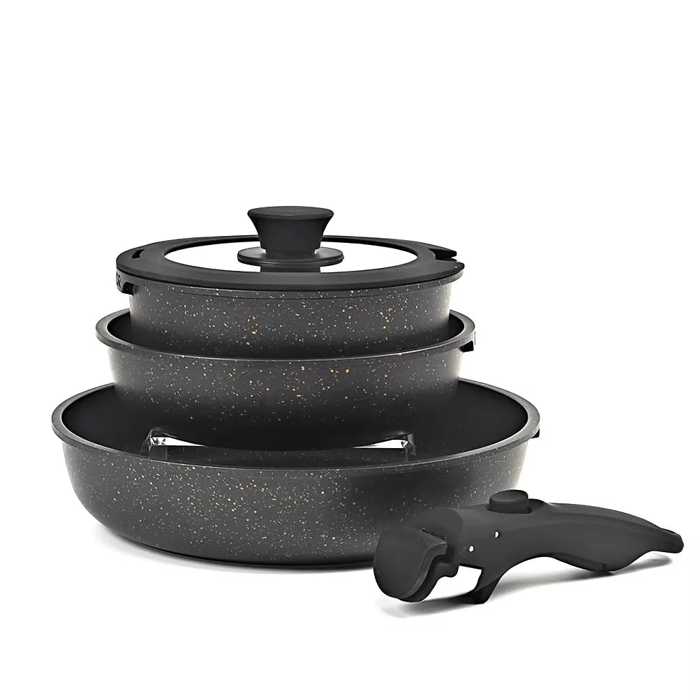 Non-Stick Cookware Set 5PCS – Aluminum Alloy Pots & Pans with Lid – Ultra Durable Granite Coating – Eco-Friendly Kitchen Set - Black