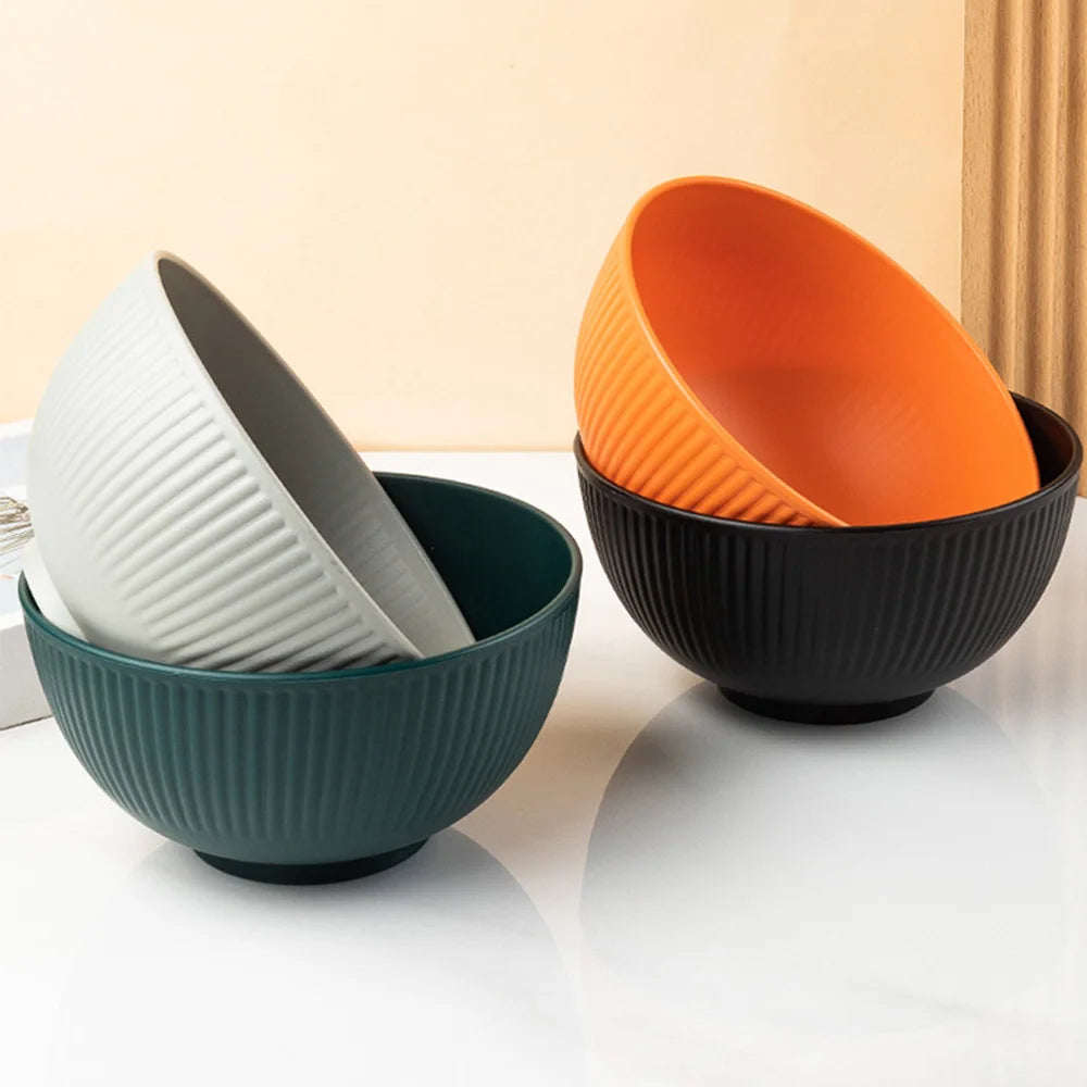 4 Piece Wheat Straw Bowl Set Shatter Resistant Reusable Serving Bowls for Home and Dining – Orange