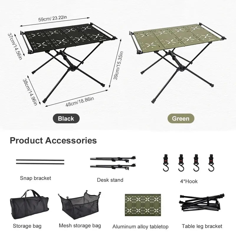 Camping Folding Table Portable Aluminum Alloy Lightweight Outdoor Table 59cm - Army Green