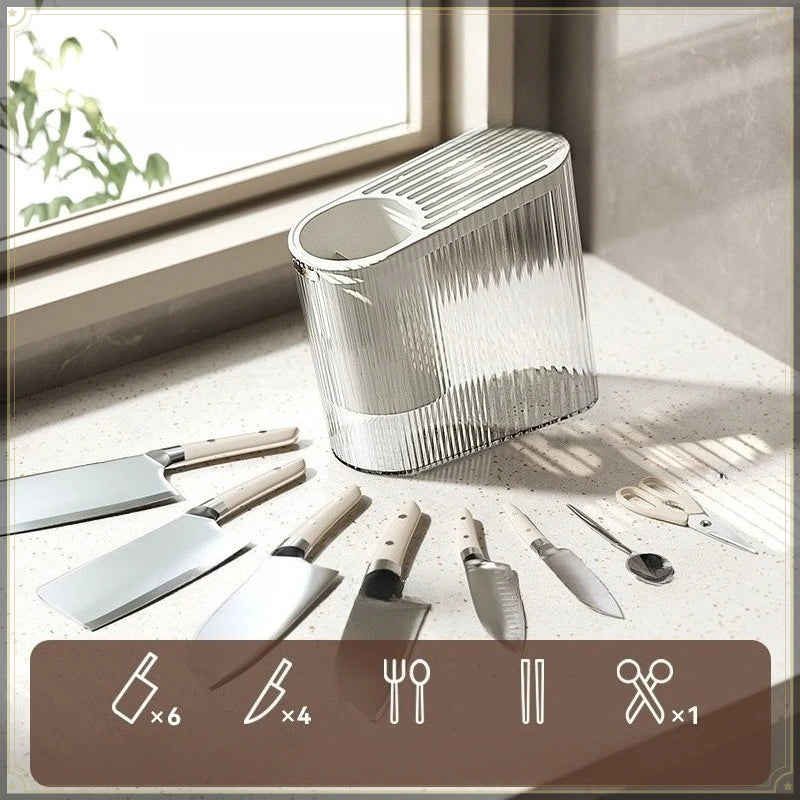 Knife Holder PP Countertop Storage Rack Detachable Kitchen Utensil Organiser - Grey