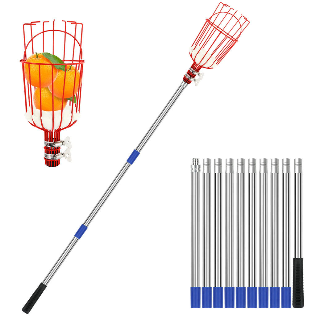 13 FT Adjustable Fruit Picker Pole with Basket – Lightweight Tree Harvester