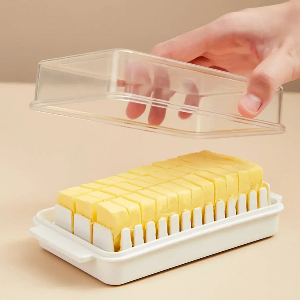 Butter Dish with Lid Butter Storage Container with Measuring Guide Airtight Box – White